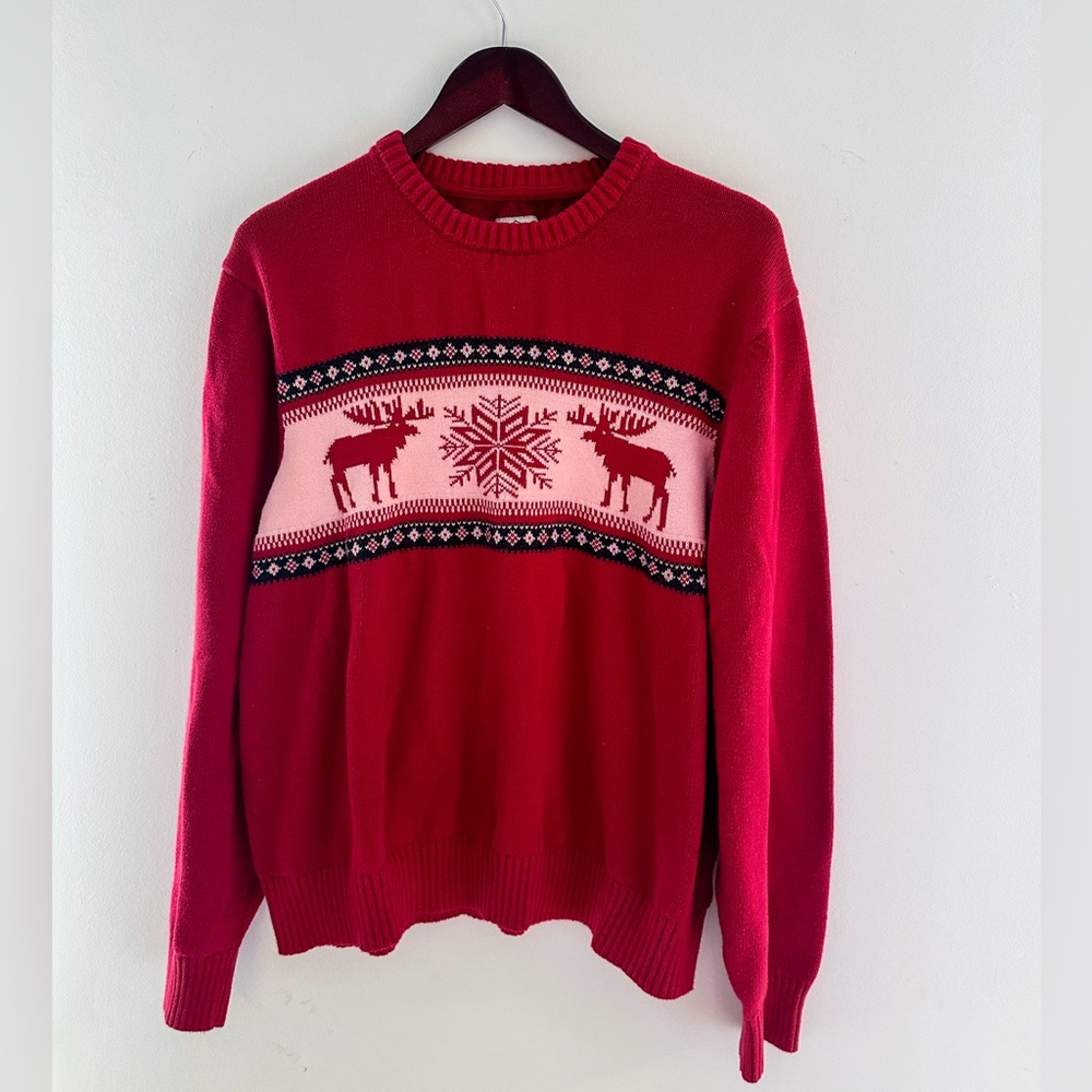Unisex St. Johns Bay Holiday Sweater Size XL Christmas Winter Moose Snowflake